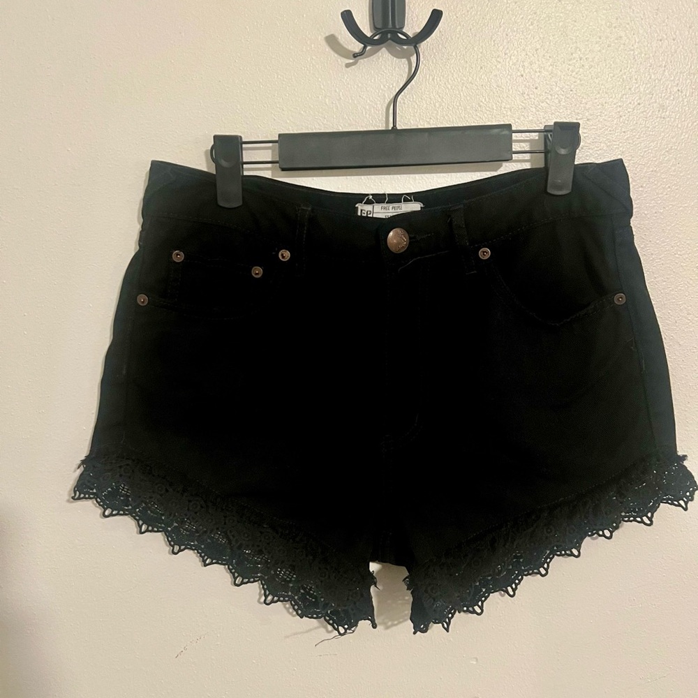 Free People Black Lace Trim Women Denim Shorts